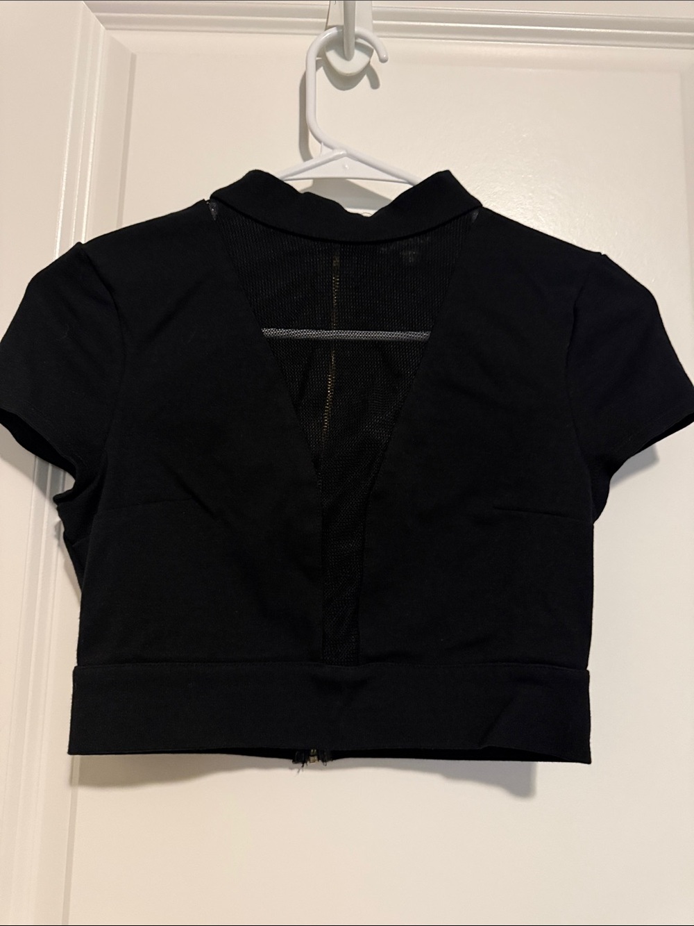 Express Black Cropped Top with V-Back Mesh